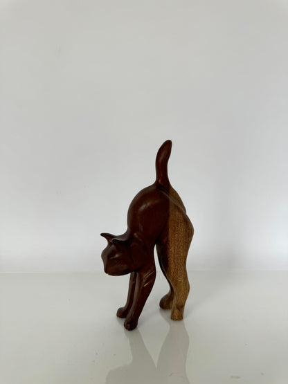 Hand carved wood cat sculpture | vintage wood art decor
