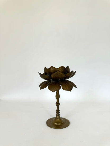 Mid~Century brass lotus taper candlestick holder | Feldman style decor