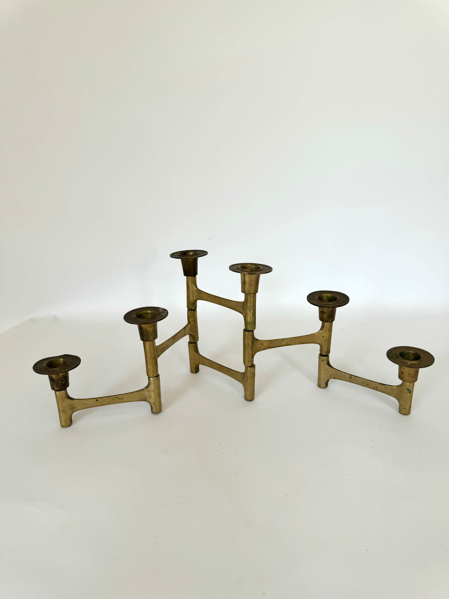 MCM Danish folding brass candelabra taper candlestick holder | articulating brass 6~tier candle holder