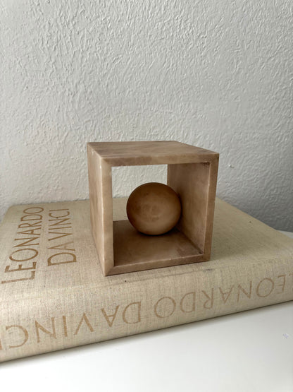 Modern sphere in cube desktop decor | bookend