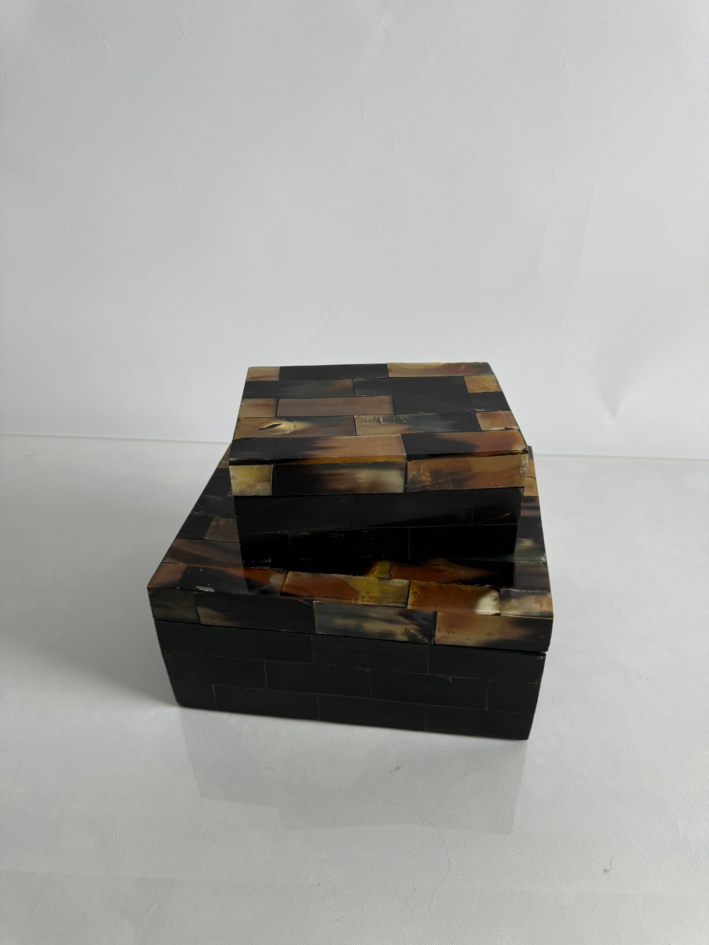 Horn Inlaid lidded vanity boxes | catchall lidded boxes | Set 2