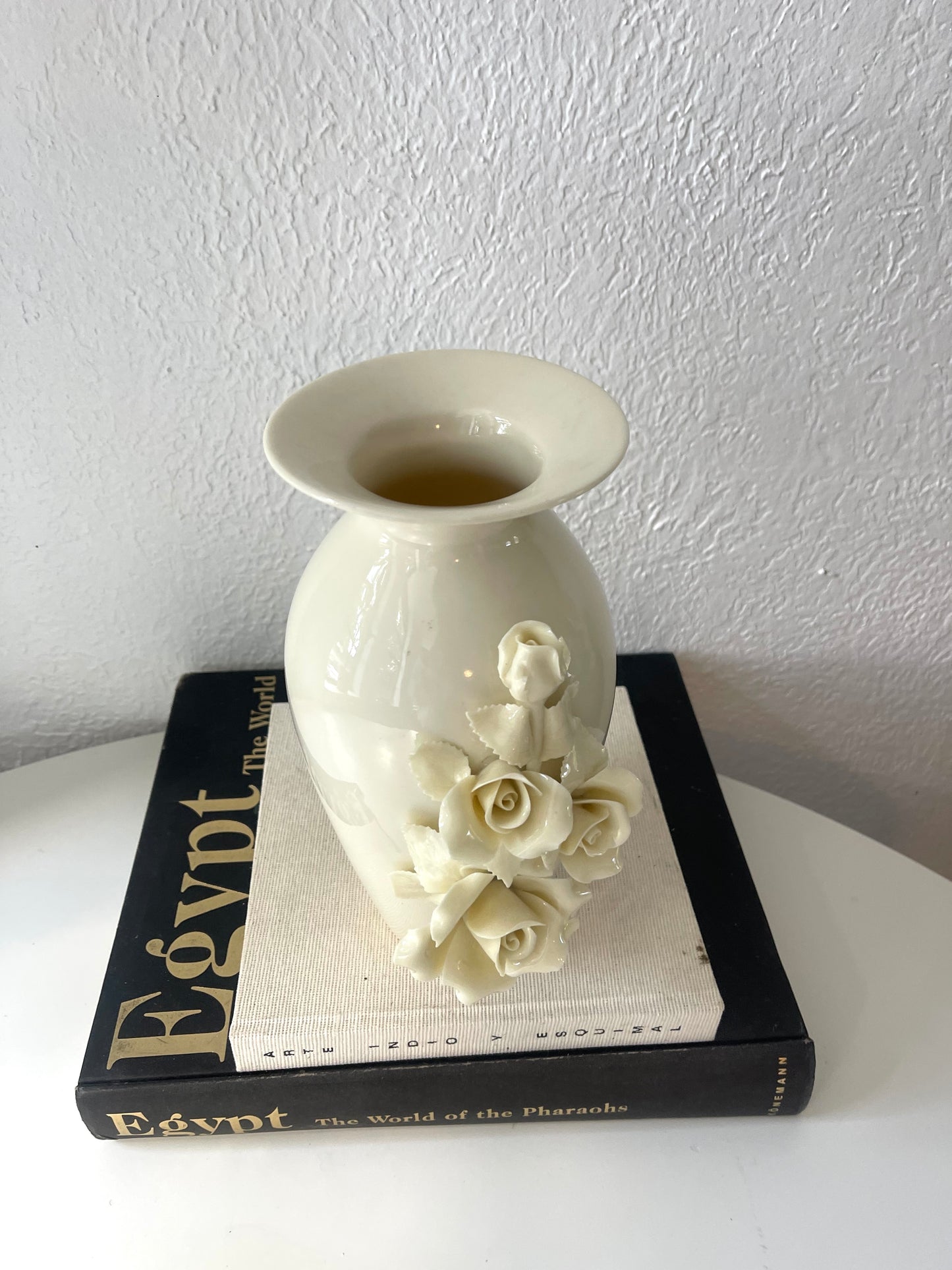 Cream glazed sculpted rose worked vase