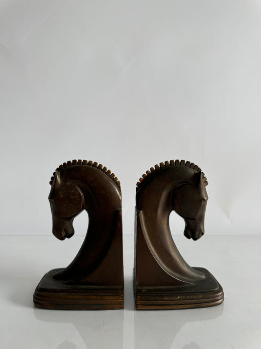 Art Deco Bronze Trojan horse bookends | MCM Dodge  bookends