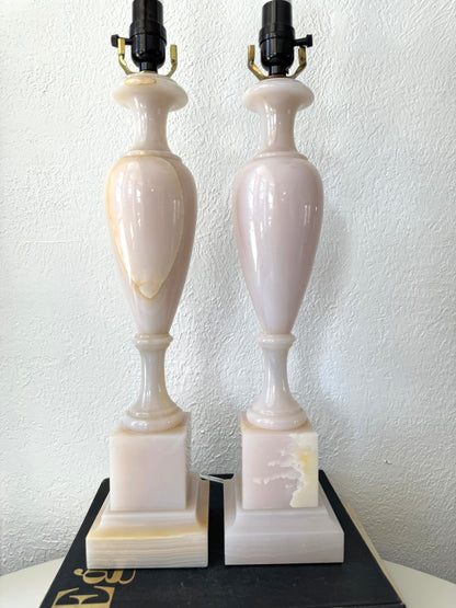 Solid elegant pink Onyx side table lamp | Vintage elegant lamp | 1 Available