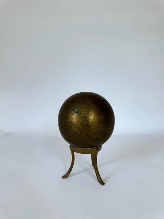 MCM brass Sphere w/ stand | vintage modern shelf decor