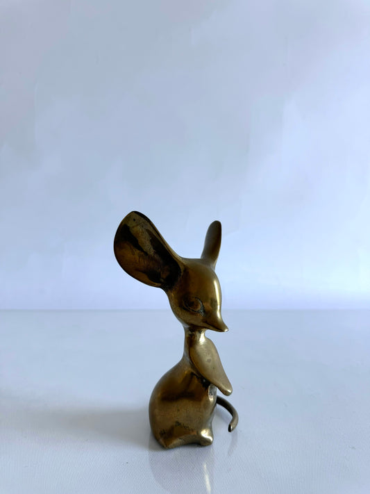 MCM solid brass mouse sculpture | vintage Christmas decor