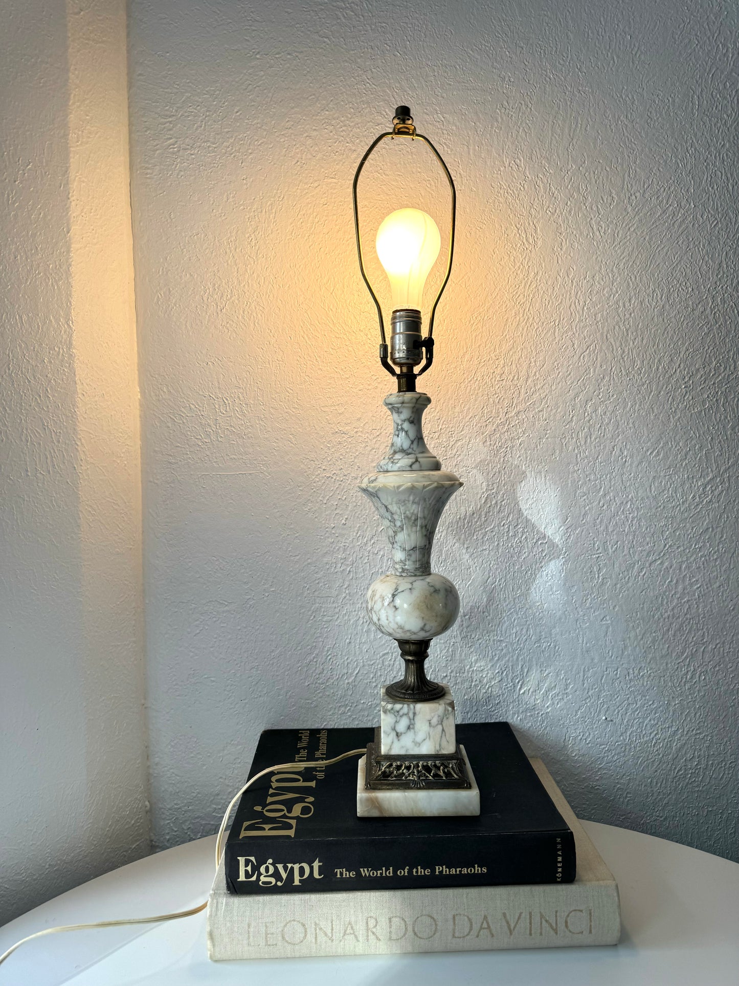 Italian ornate carved marble side table lamp