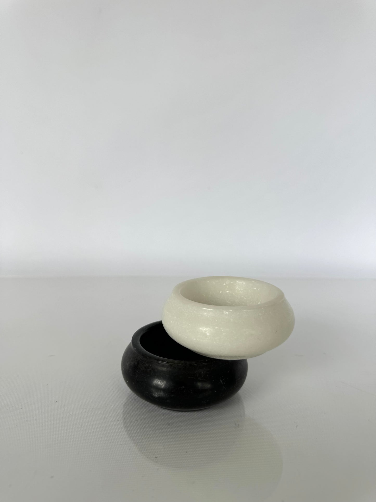 Black + White solid marble salt cellars | trinket catchalls | Set 2