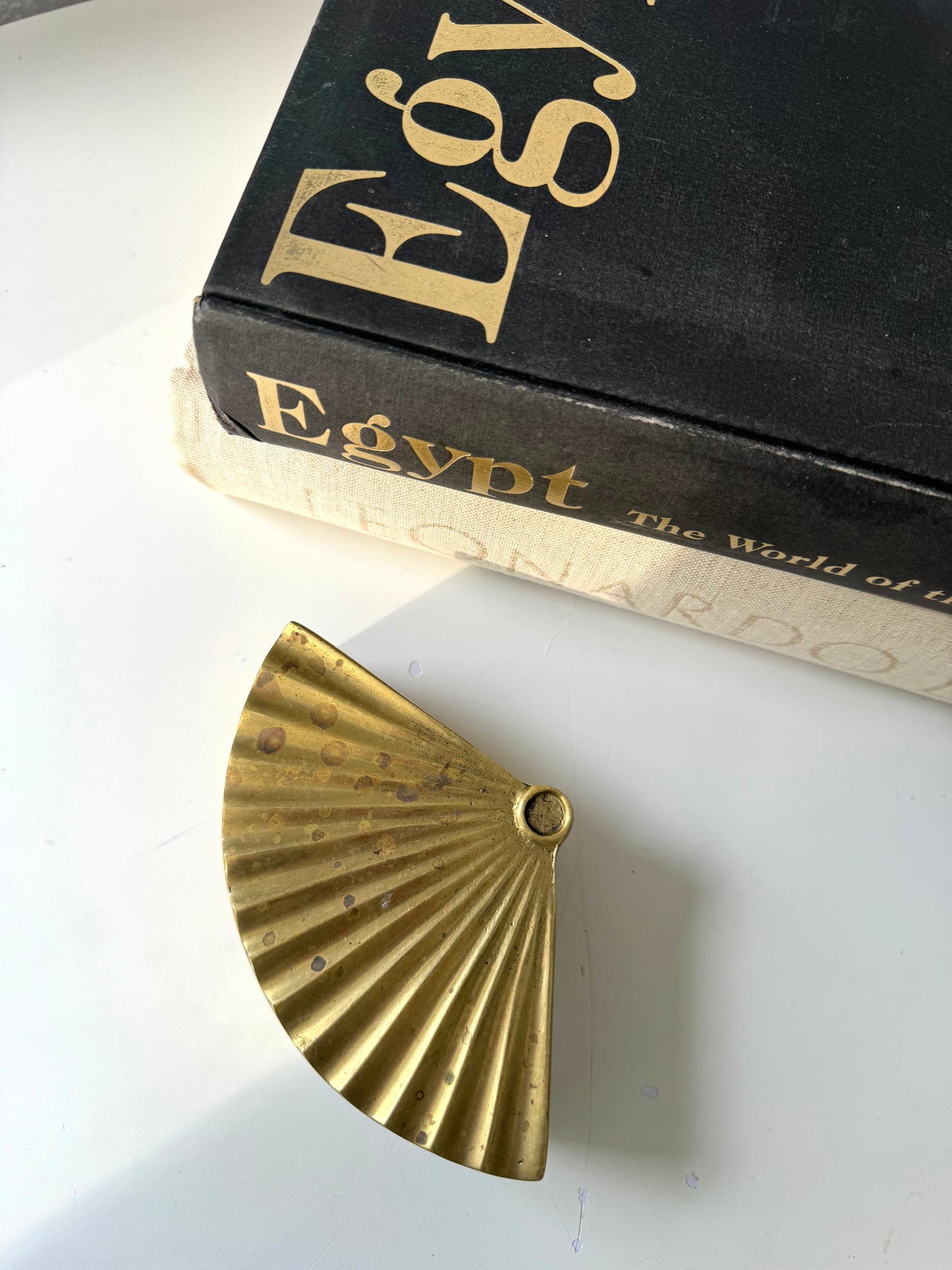 MCM Art Deco style fan shaped brass jewelry box | catchall