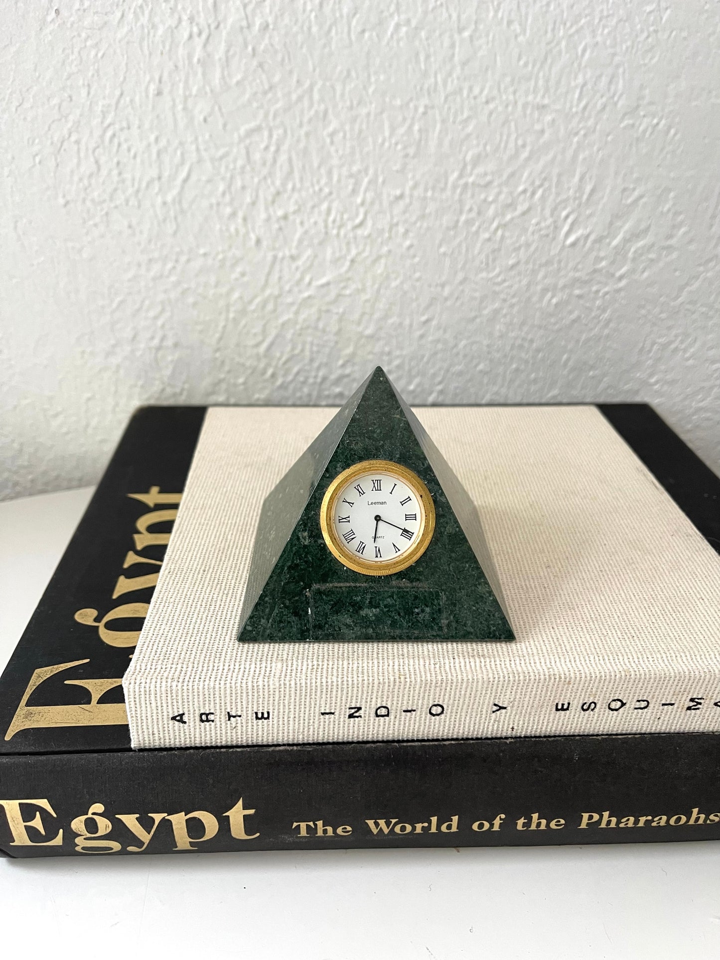Vintage green marble pyramid clock | marble shelf decor