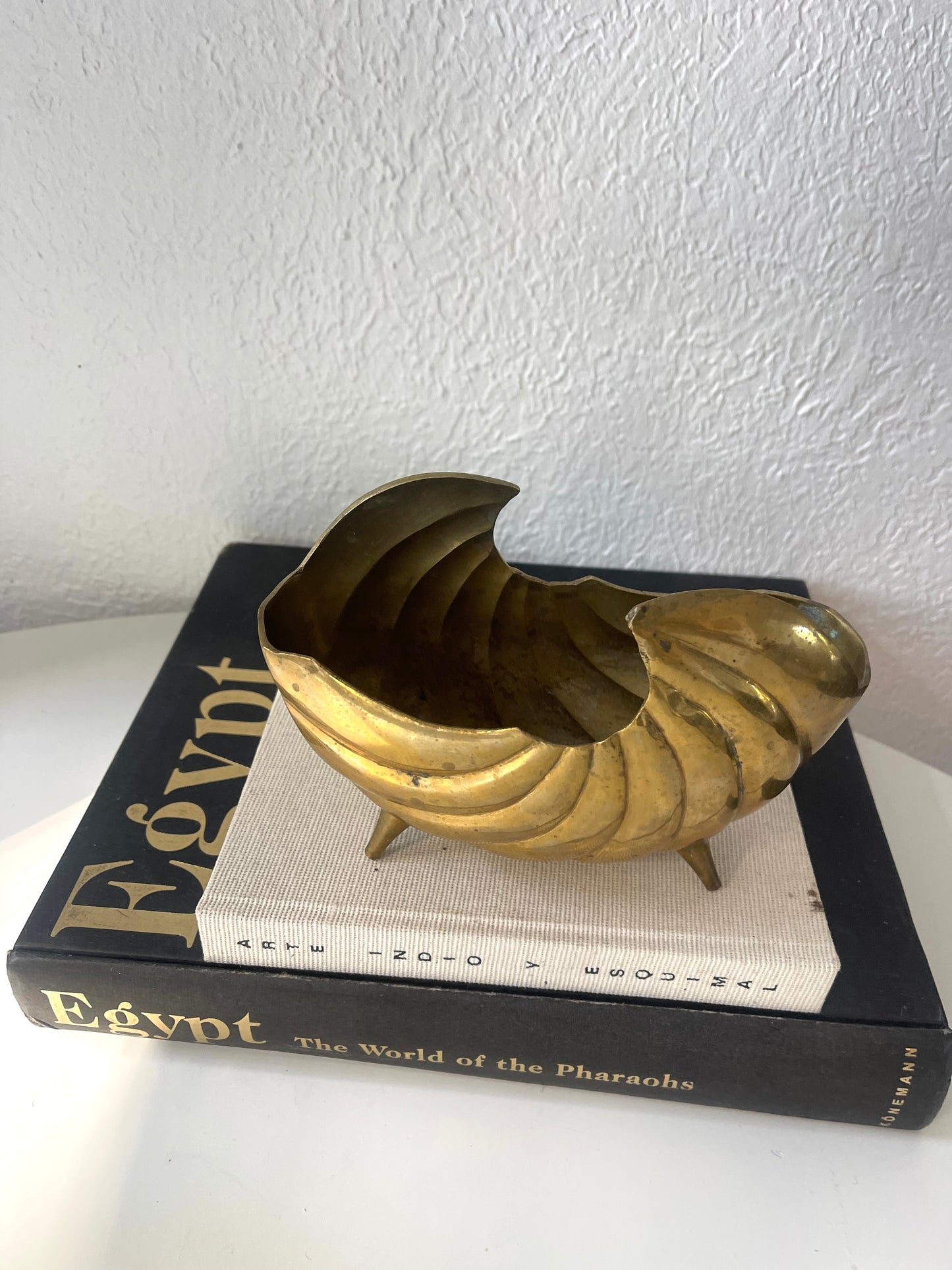Mid Century brass footed sea shell planter