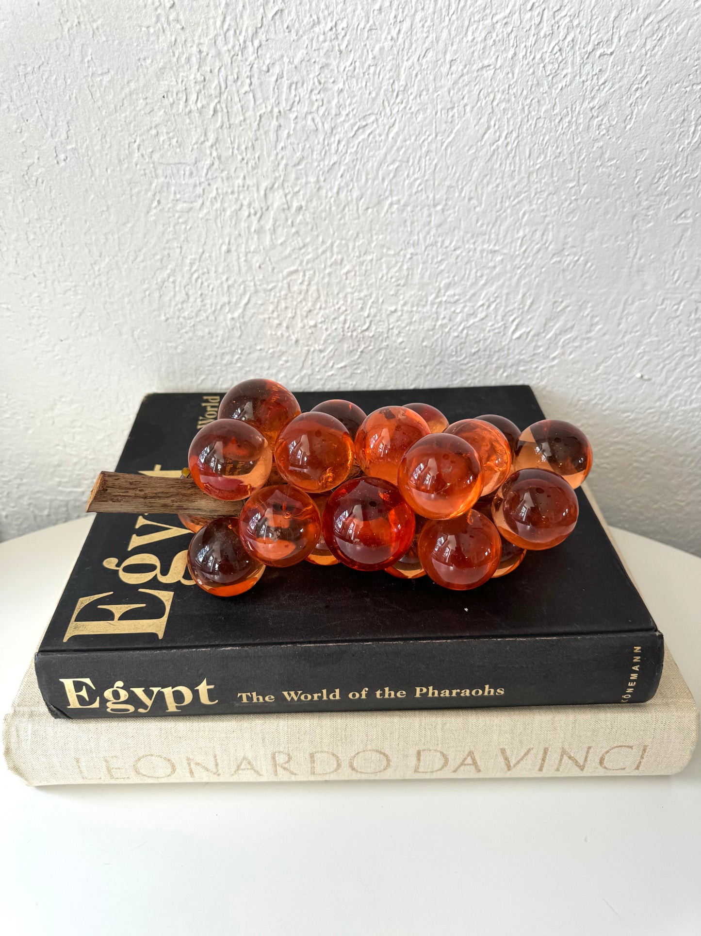 Peachy toned lucite grape cluster + wood stem