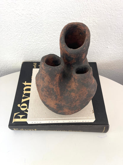Triple spout brutalist handmade pottery
