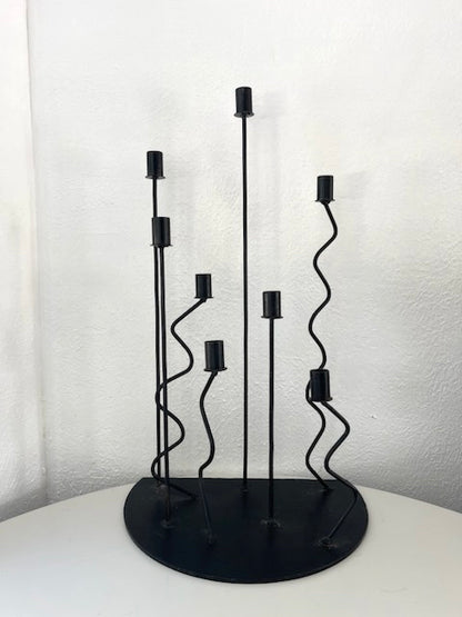Post modern hand forged iron wavy floor taper candlestick holder | 8-tier Art Deco candle holder