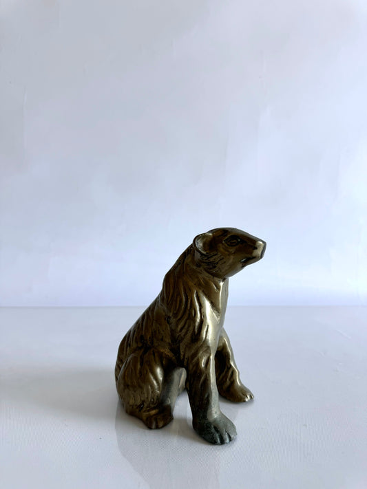 Solid brass sitting polar bear sculpture | vintage Christmas decor