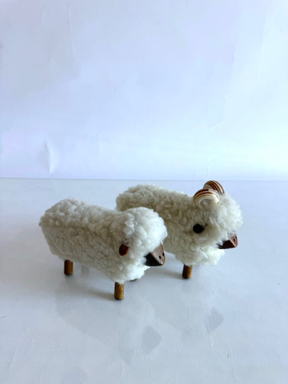 Vintage sheep figurines with wood accents | Set 2