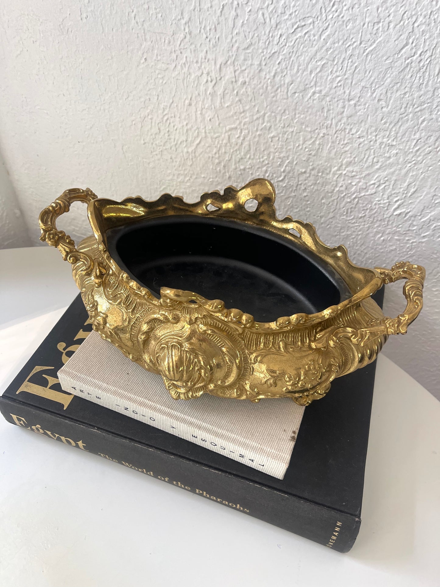 Barque style brass planter w/ removable insert