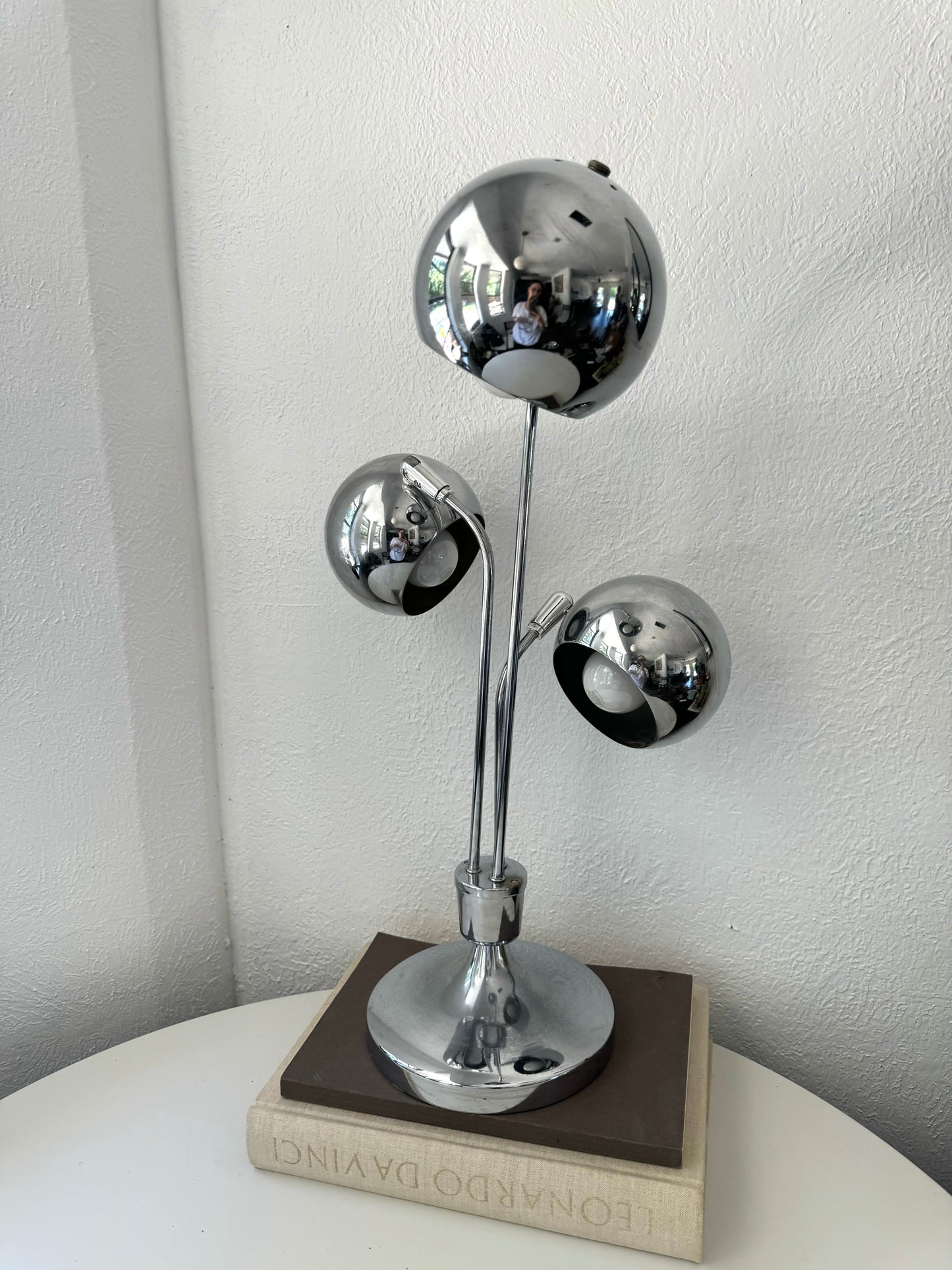 Mid-Century modern 3 eyeball silver chrome table lamp | chrome atomic mod lighting