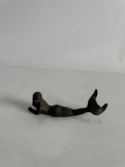 Cast iron laying mermaid figure | vintage iron decor