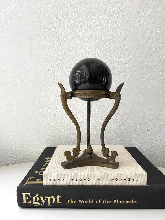 Vintage solid marble sphere + brass base stand