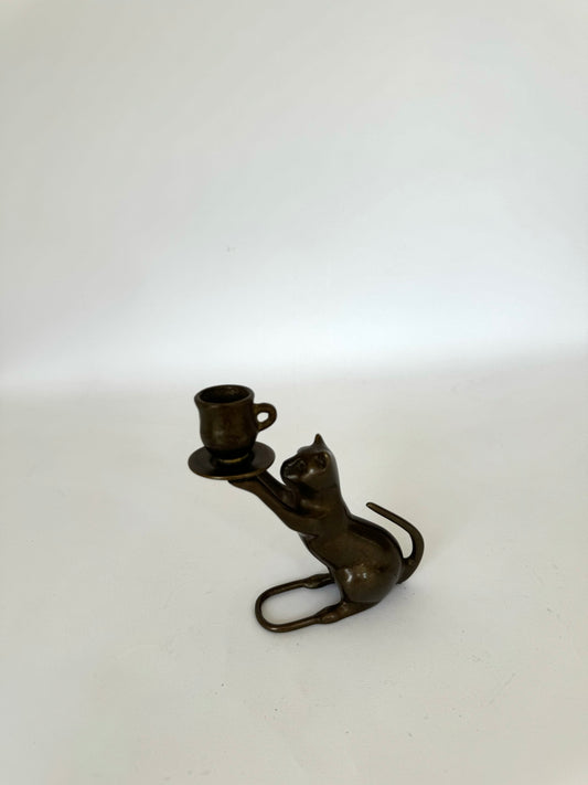 MCM SPI cat candle holder | bronze metal decor