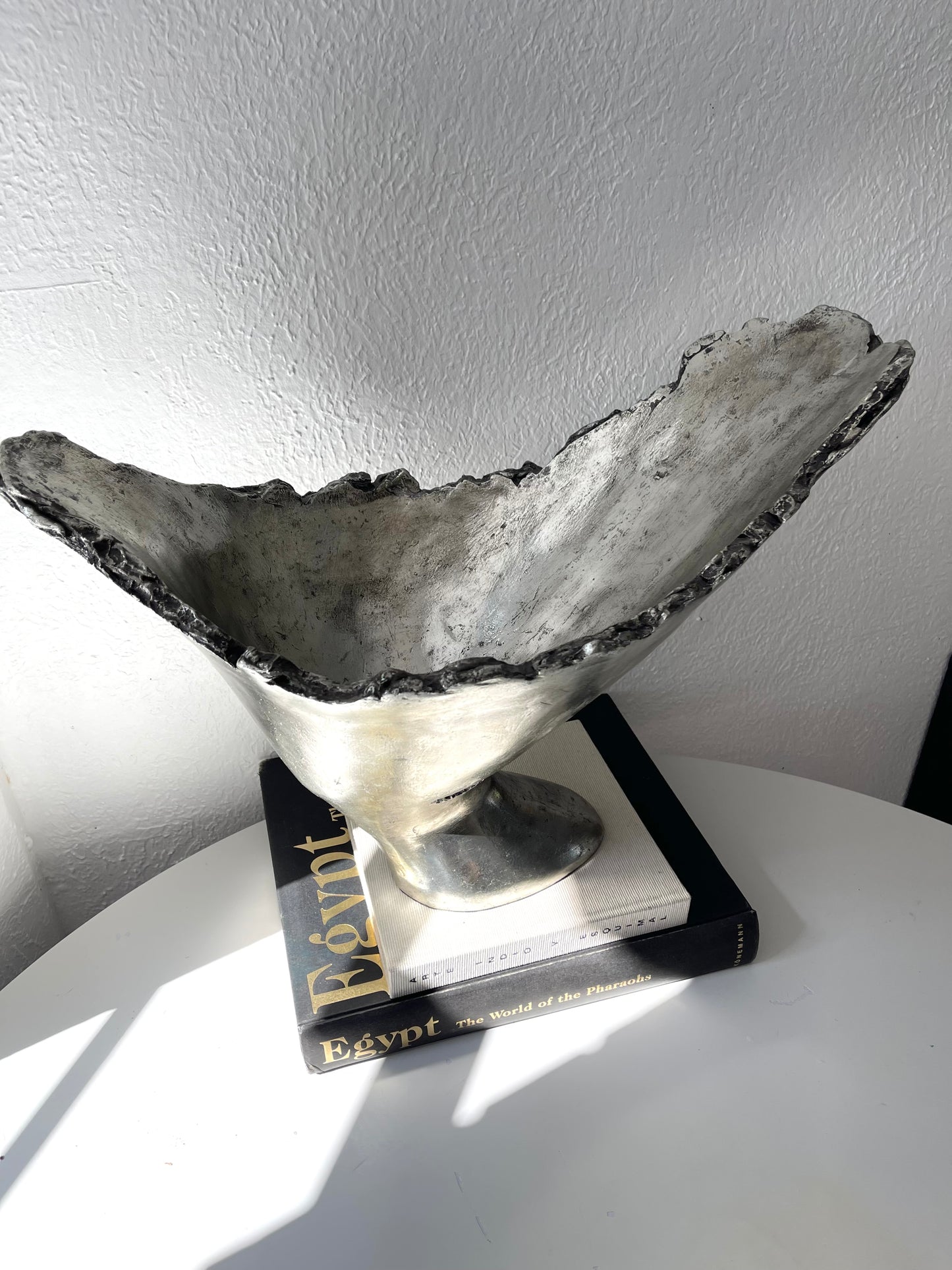Art deco cast naturals silver glazed centerpiece vessel | artistic modern art monochrome vessel