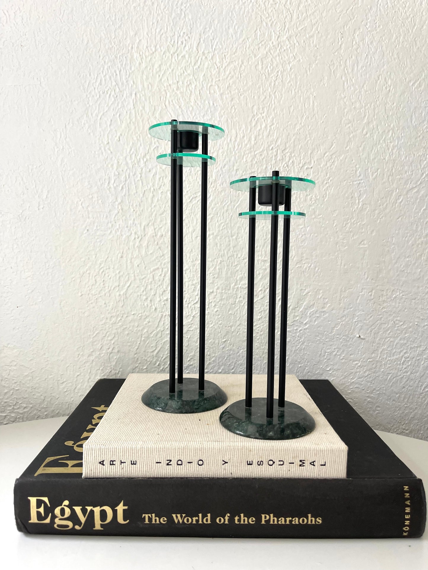 Retro 80’s Black postmodern Memphis design candlestick holders | Set 2