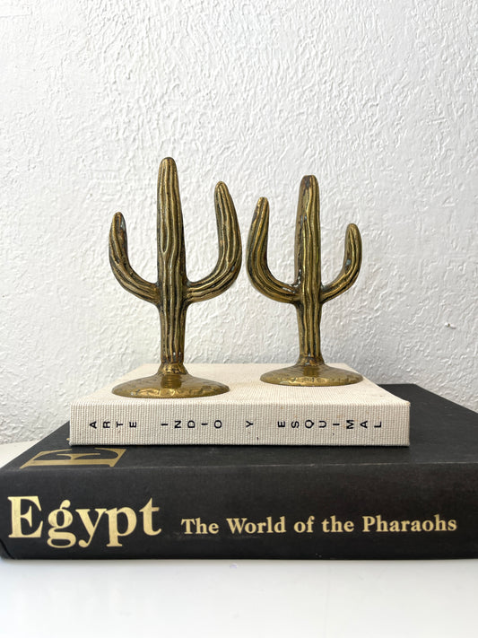 Vintage MCM brass cactus bookends | Set 2