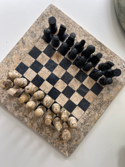 Vintage Marble + stone chess board | pieces included