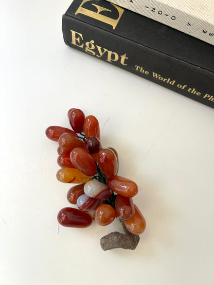 Vintage MCM amber carnelian stone grape cluster w/ wood stem