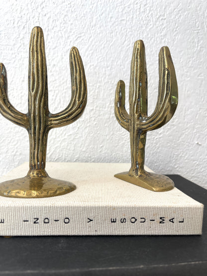 Vintage MCM brass cactus bookends | Set 2