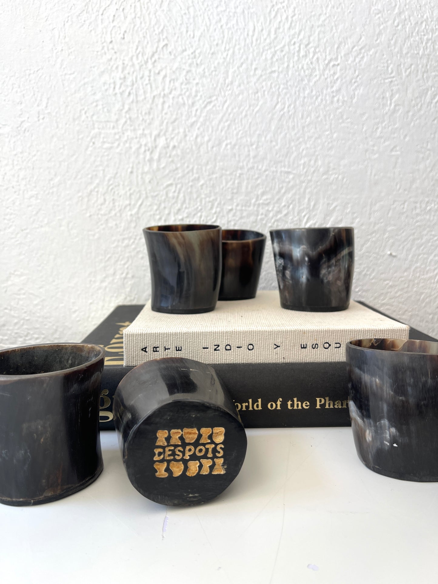 Vintage black horn DESPOTS drink ware | Set 6