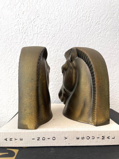 MCM Art Deco gold tone metal horse head bookends | Set 2