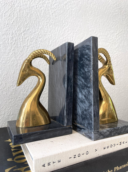 Vintage Art deco marble + brass antelope gazelle Impala bookends | Set 2