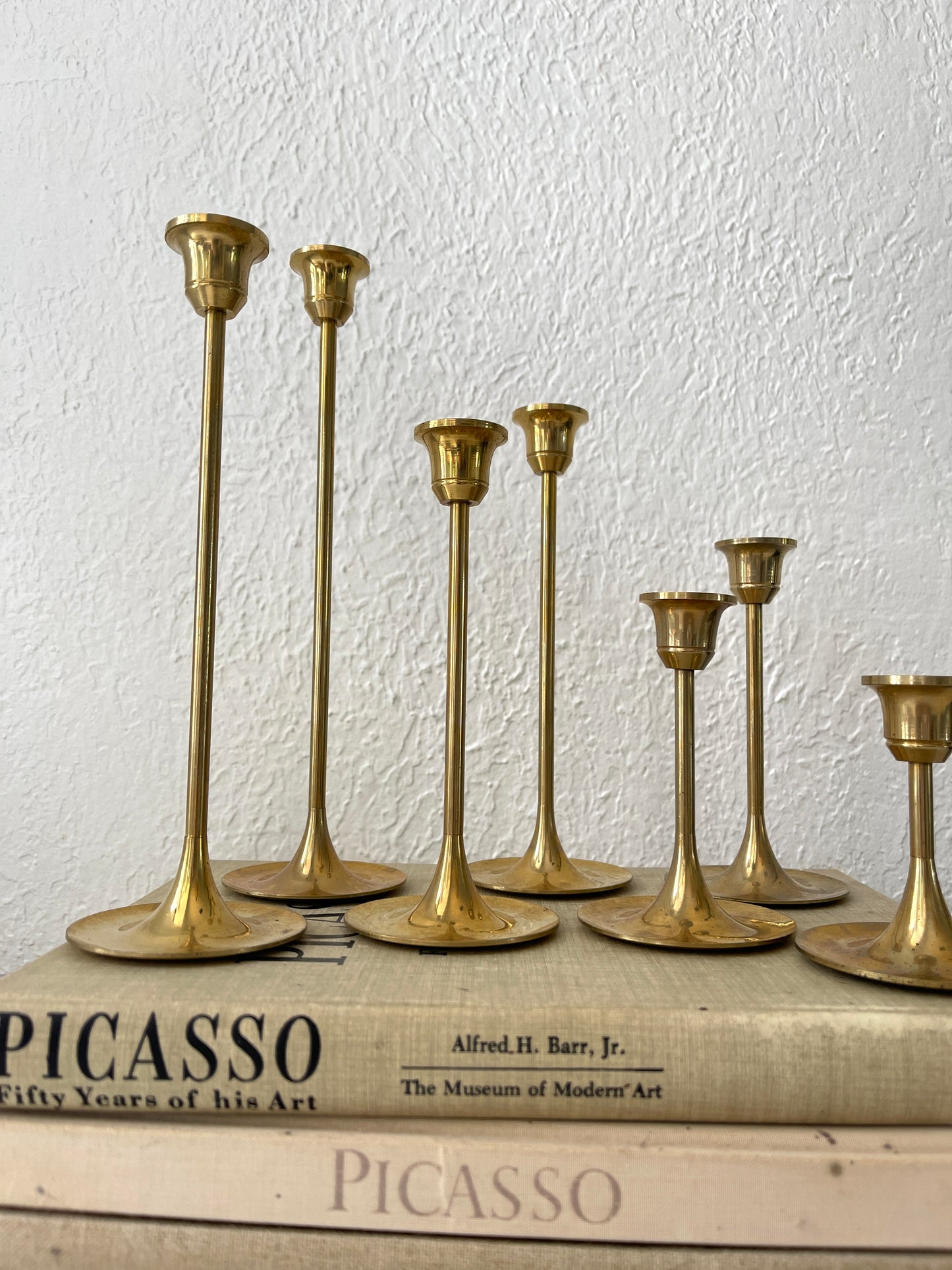 Vintage brass taper candlestick holders | Set 7