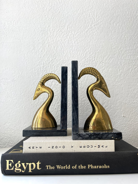 Vintage Art deco marble + brass antelope gazelle Impala bookends | Set 2