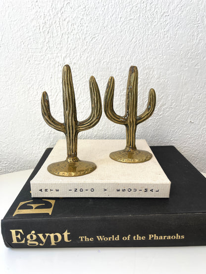 Vintage MCM brass cactus bookends | Set 2