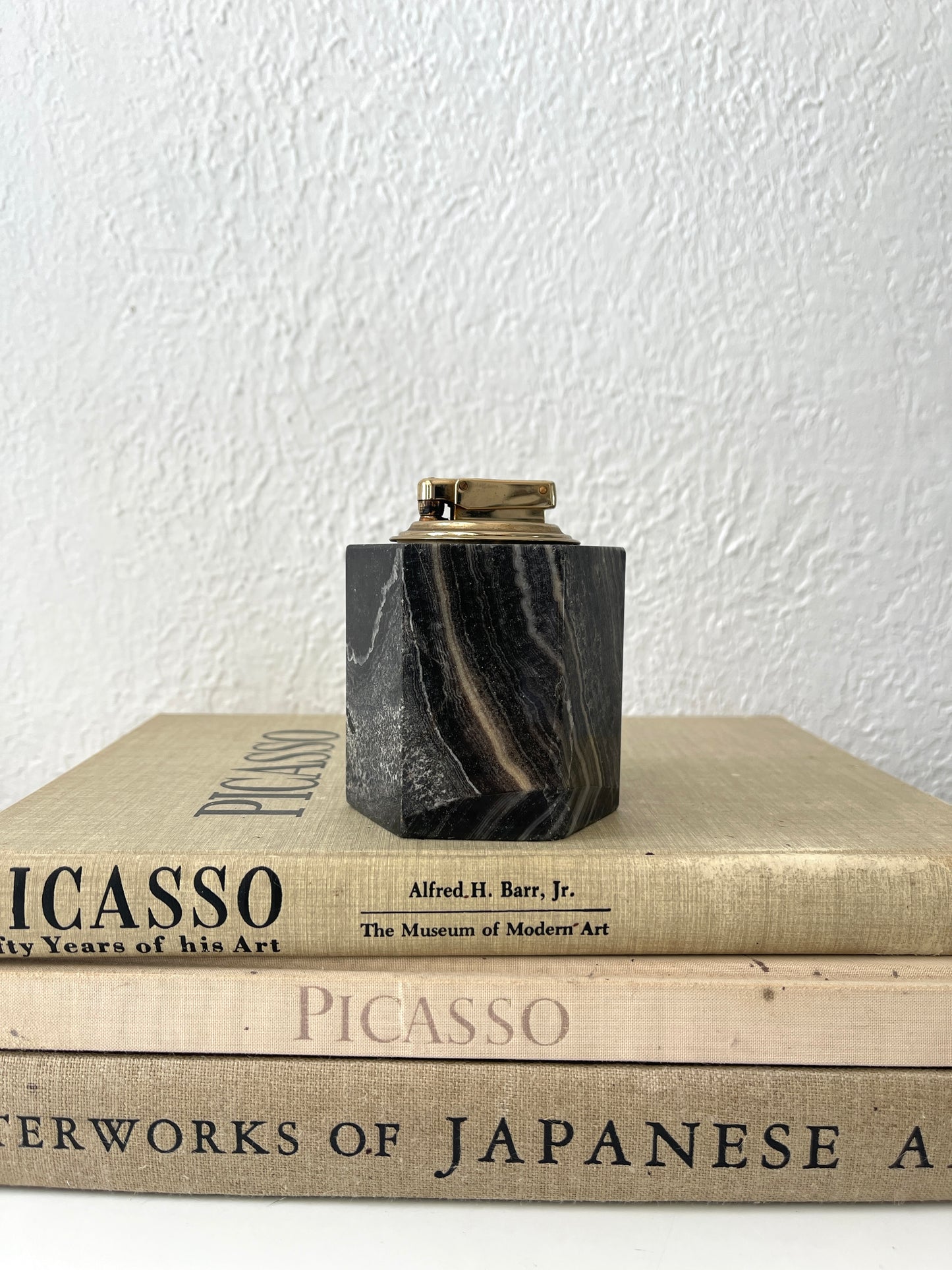 Vintage marble + brass table lighter | barware decor