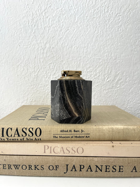 Vintage marble + brass table lighter | barware decor