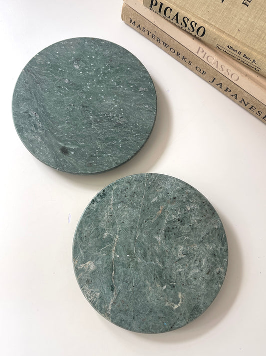 Vintage green marble trivets | Set 2