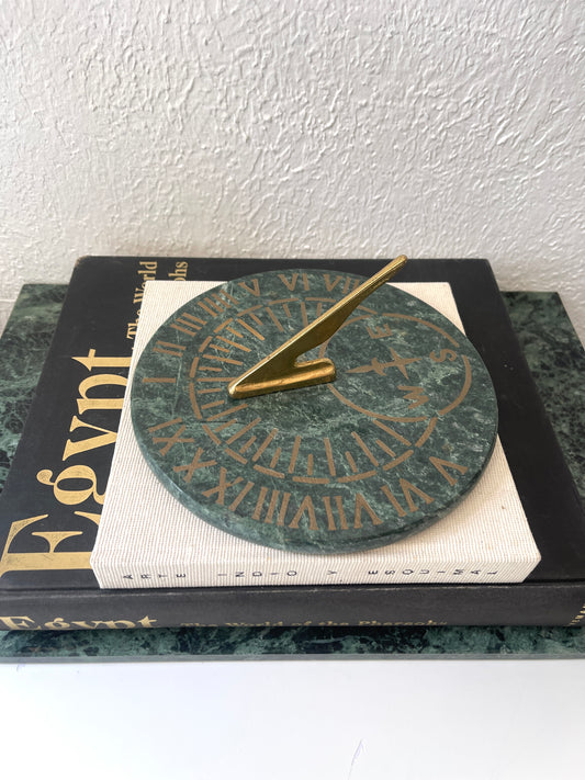 Vintage green marble + brass sundial | vintage decor