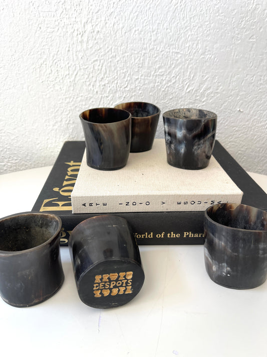 Vintage black horn DESPOTS drink ware | Set 6