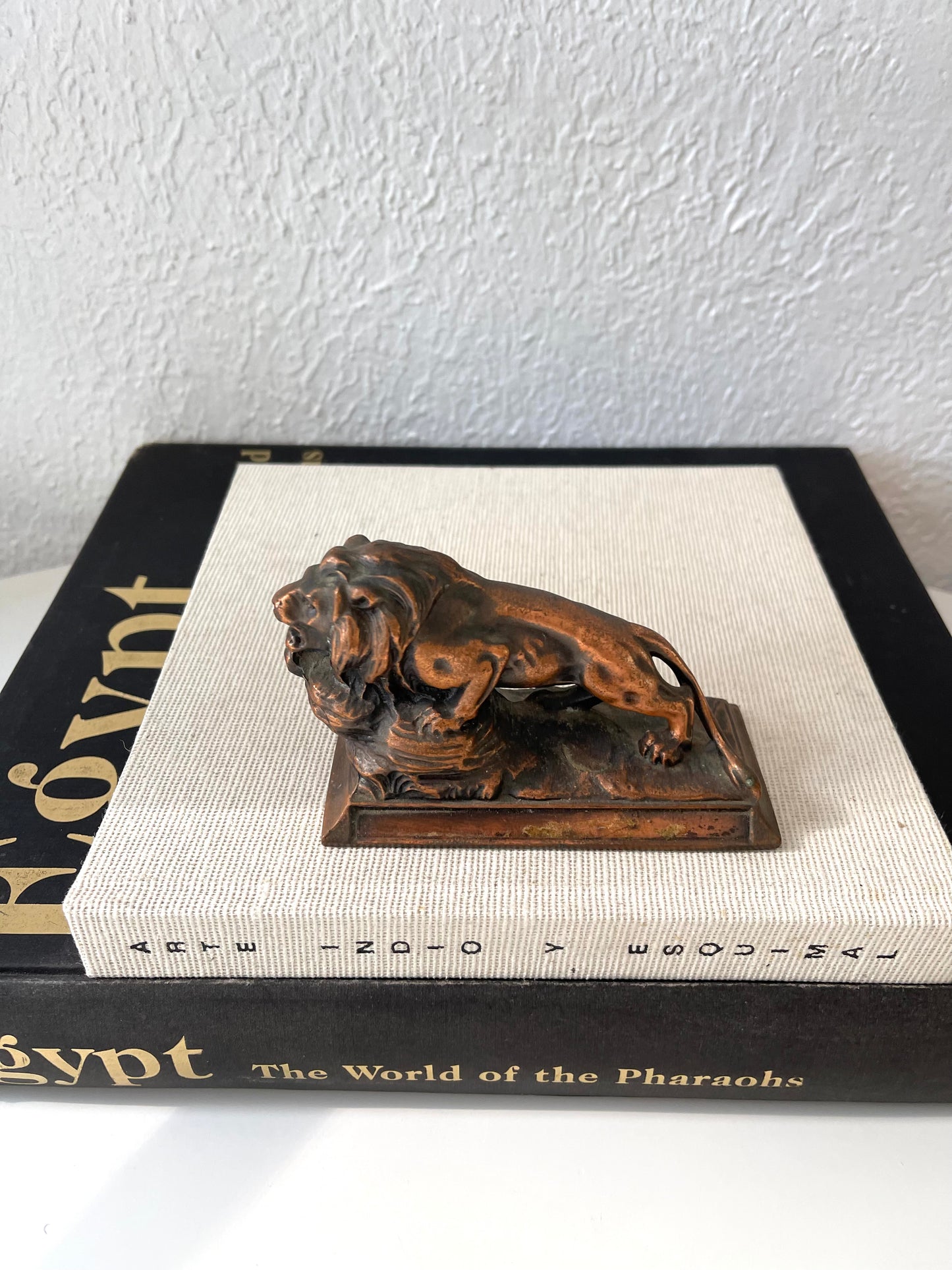 Vintage Bronzed lion paperweight | vintage shelf decor