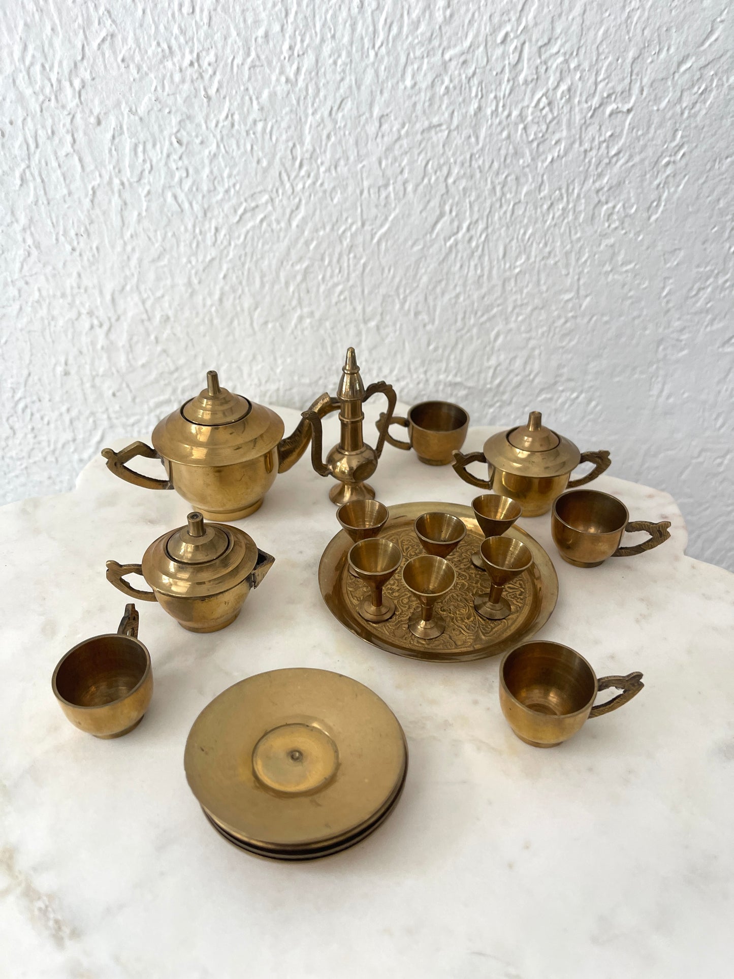 Vintage miniature brass tea set | miniature brass decor