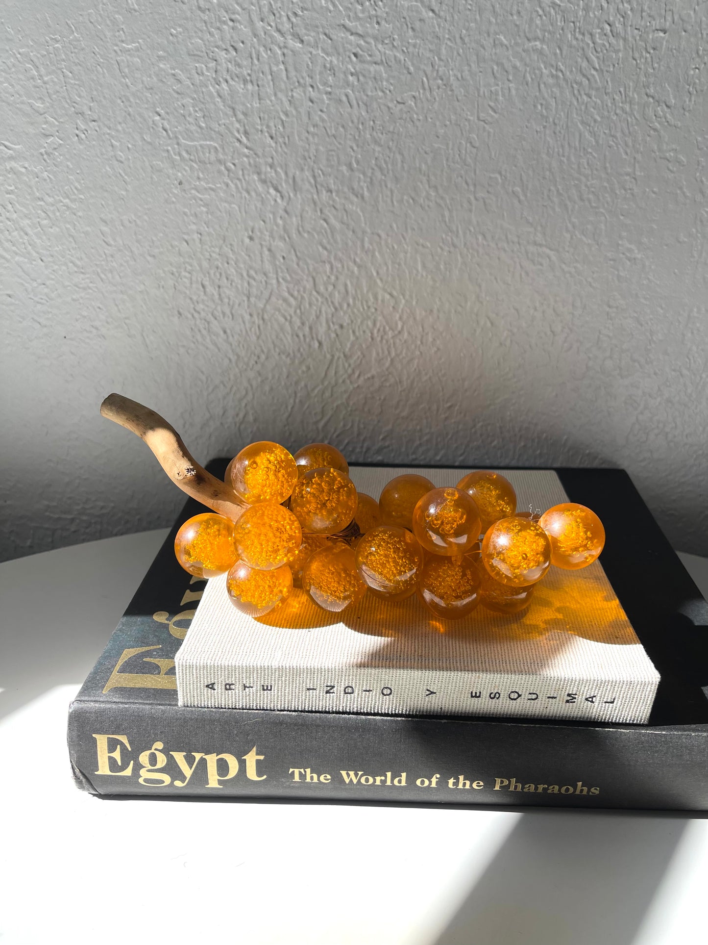 Vintage MCM amber lucite grape cluster with wood stem | vintage table decor