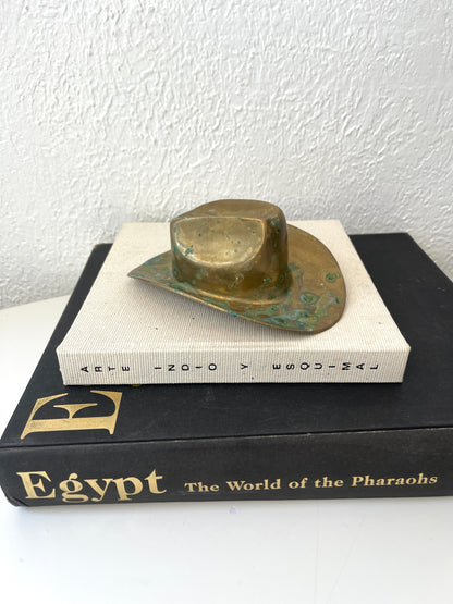 Vintage MCM solid brass cowboy hat ashtray | has great patina