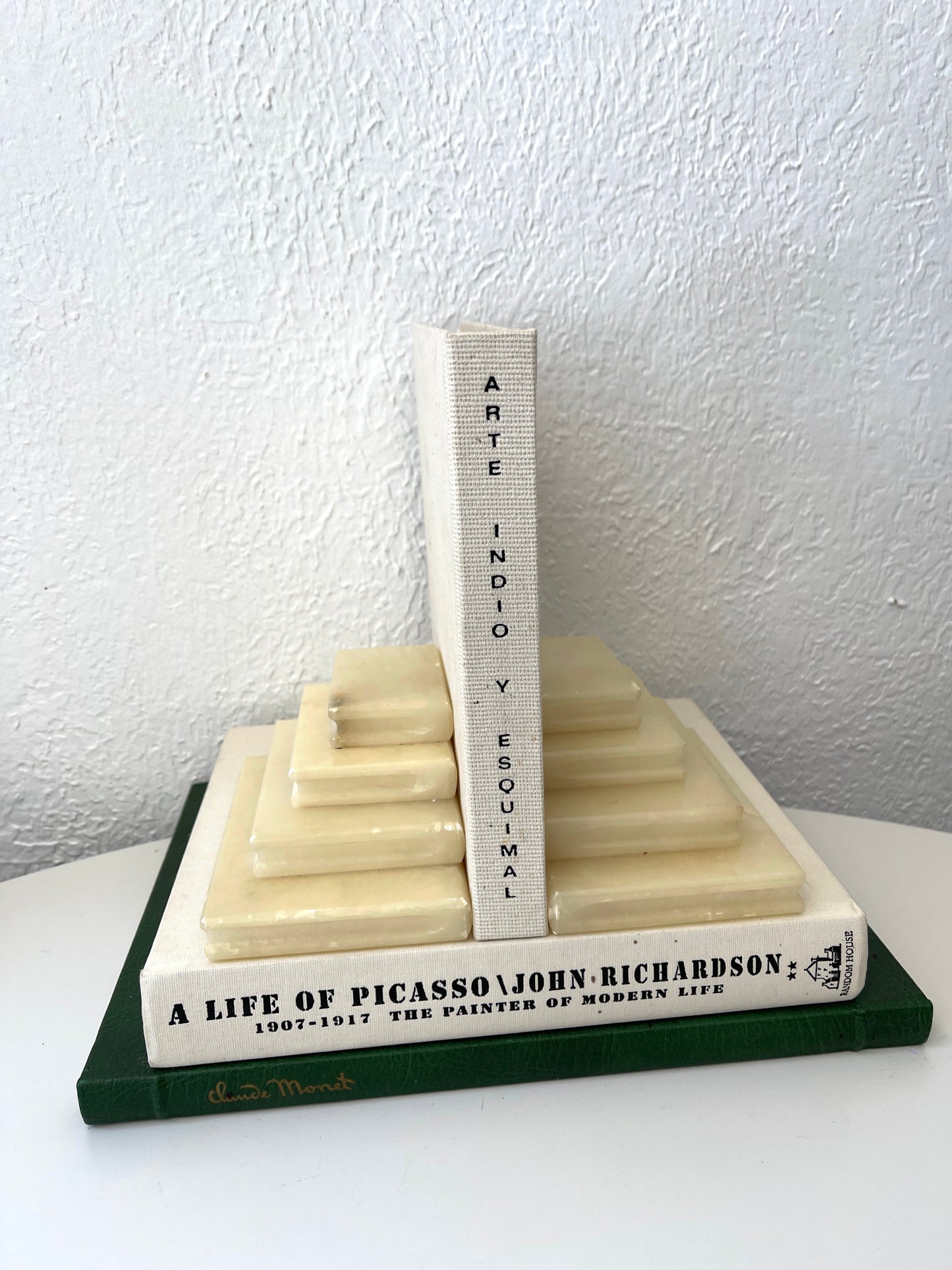 Vintage Italian alabaster stacked book bookends | made in Italy | Set 2