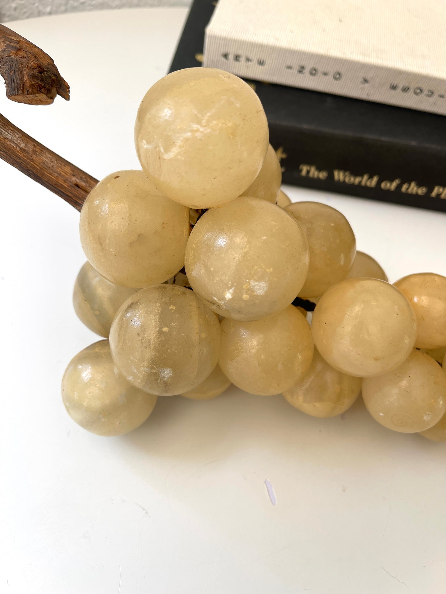 Vintage MCM alabaster grape cluster w/ wood stem