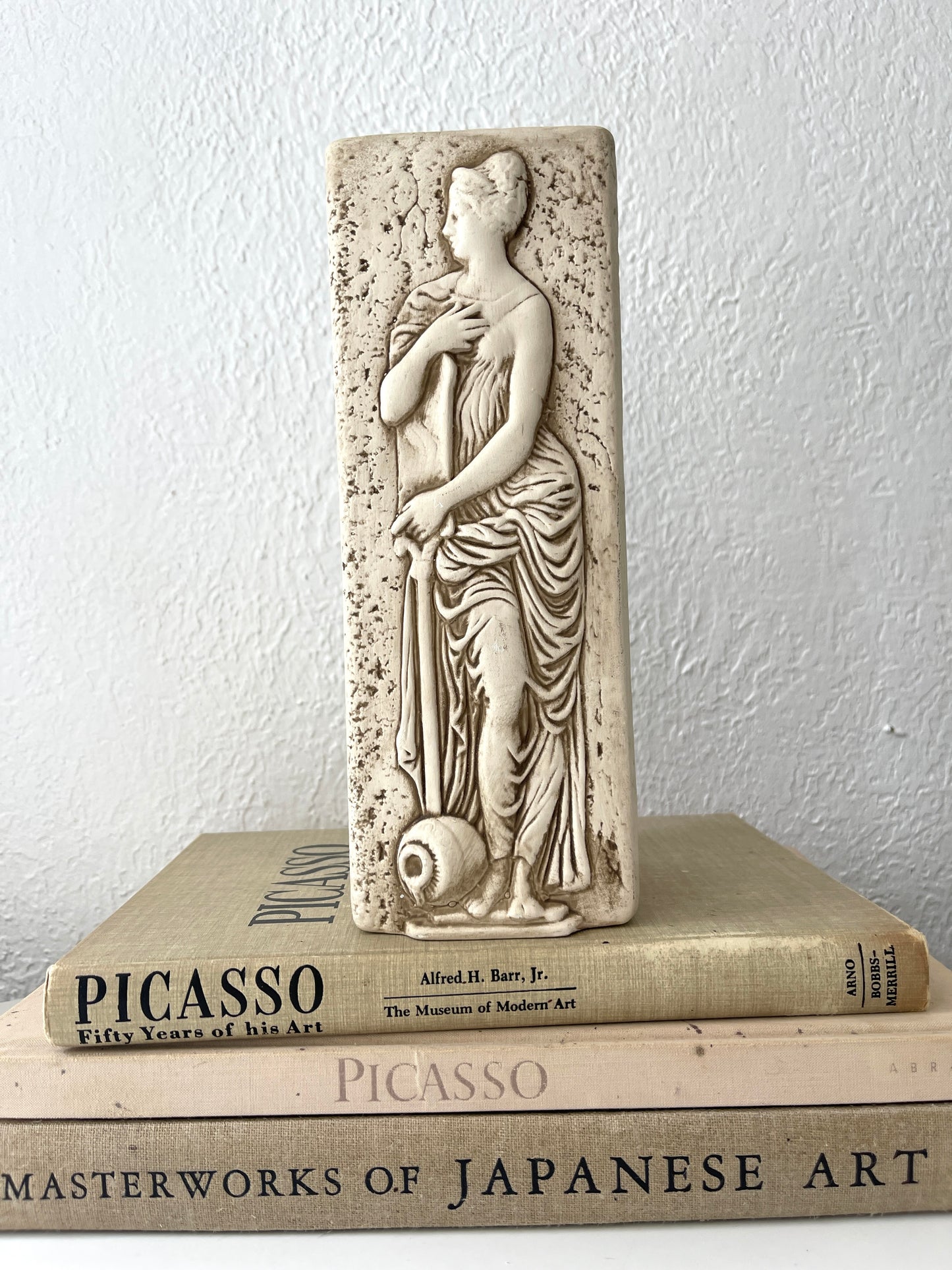 Vintage double sided Greek goddess textured vase | Nymphe sculpture vase