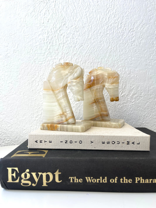 Vintage Onyx Trojan horse head bookends | Set 2